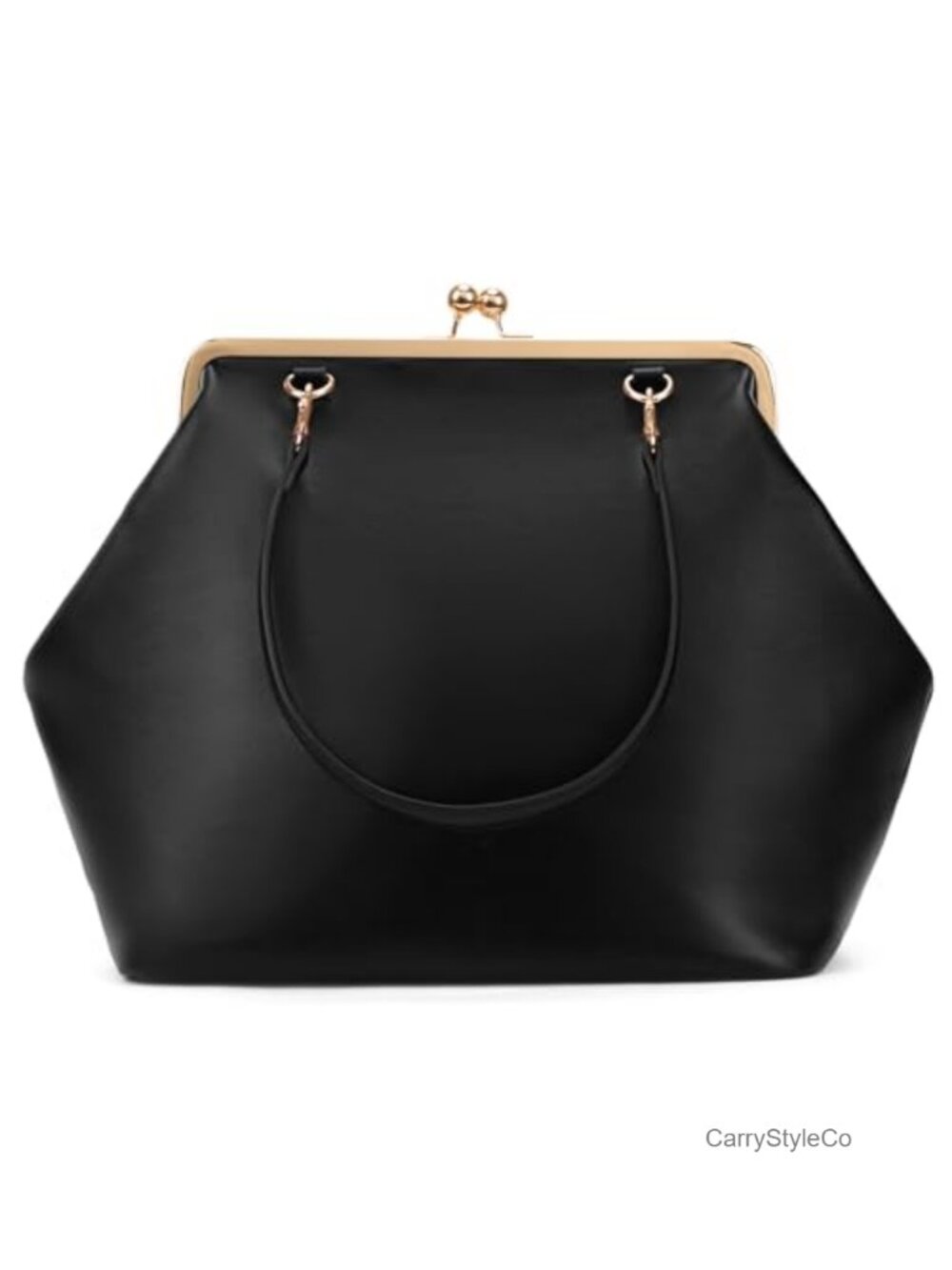Kiss Lock Top Handle Bag PU Medium Tote